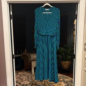Boden Long Sleeve Dress in Blue and Green Stripes